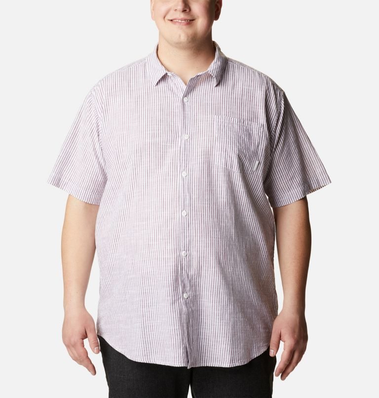 Men\'s Columbia Under Exposure Yarn-Dye Short Sleeve Shirts Stripe | Plus Size CA-W5L41